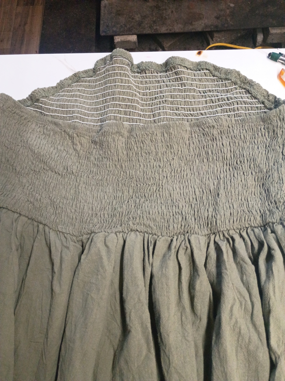 Olive Green Smocked Waist Flowing Midi Skirt - Picture 2 of 5